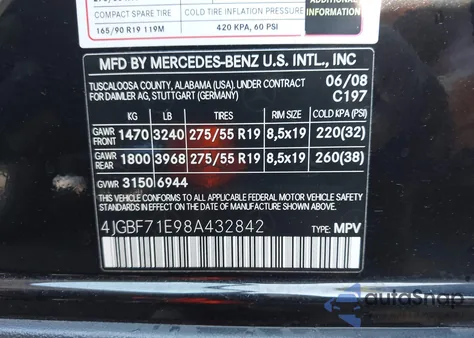 2008 Mercedes-Benz Gl 450 4Matic из США, поврежденный, VIN 4JGBF71E98A432842